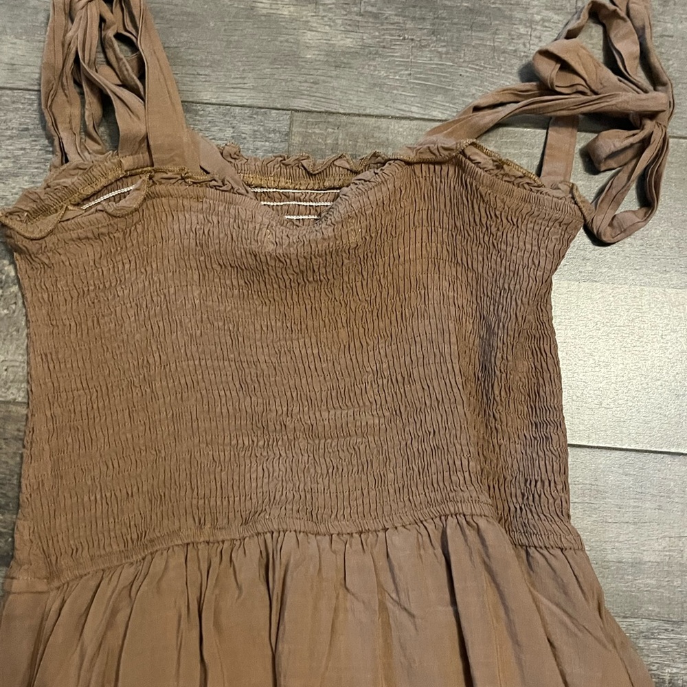Brown Smocked Dress with Straps